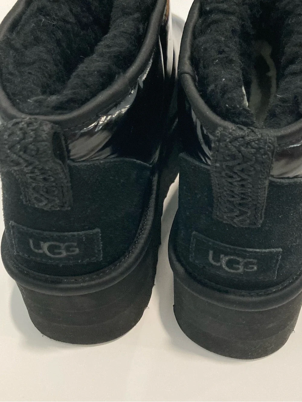 UGG Classic Ultra Mini Platform Black Hi Shine Plush Ankle Boot 1144048